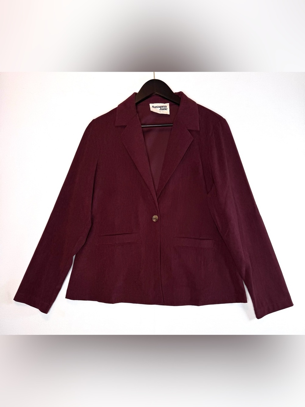Savanna Jane Corduroy One Button Blazer Jacket in Burgundy size large business